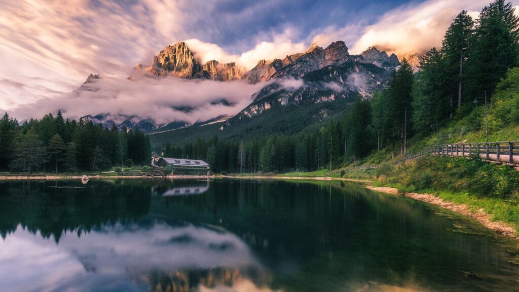 Lake San Vito di Cadore (lake Mosigo) in Boite valley in the domain of Mount Antelao also called King of the Dolomites. Italian Dolomites Alps Scenery, Italy, Europe.